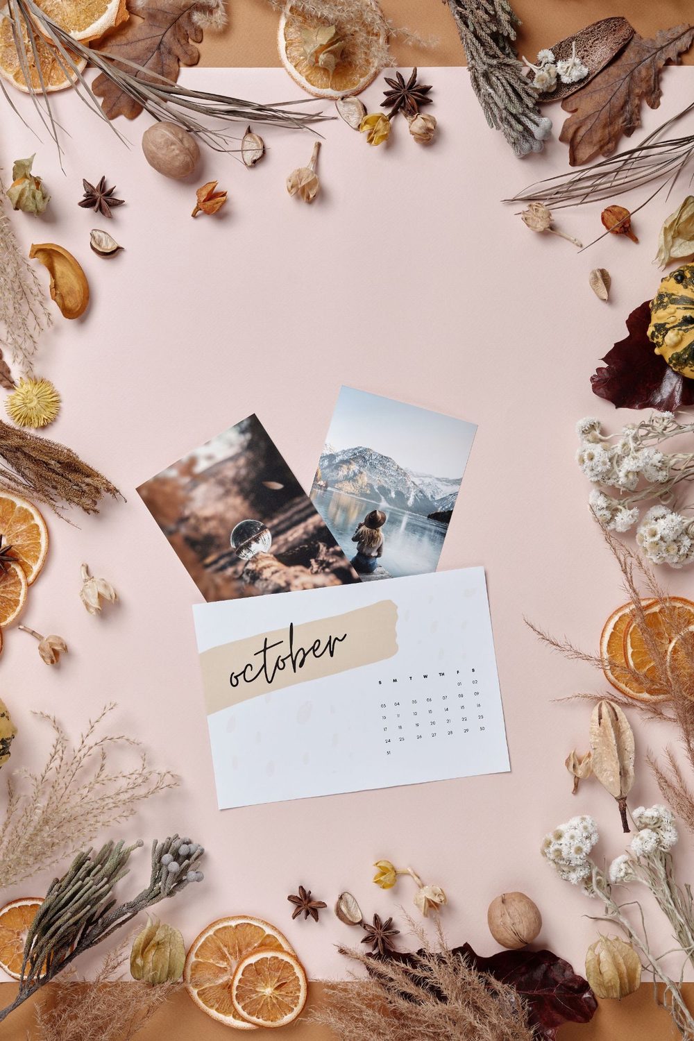 A printed calendar with photo prints